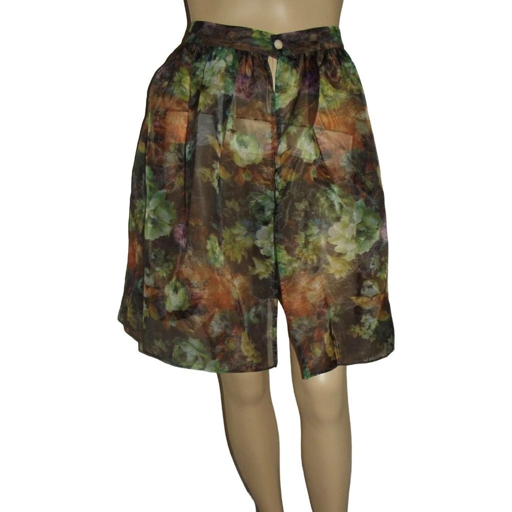 New York &Company Sz Small Sheer Green Floral Skirt overlay open front S coverup
